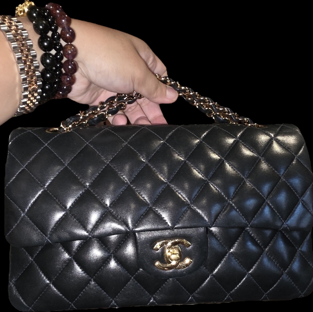 Vintage 24K Chanel Classic Double Flap Caviar  Small Bag 9 Series